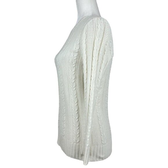Express Women’s Off-White Y2K Cable Knit 3/4 Sleeve Crew Neck Sweater M/C32 - Picture 3 of 9